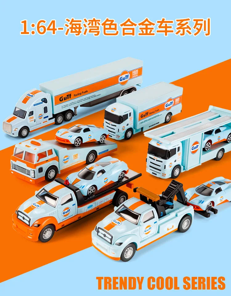 1:64 Scale Die-Cast Trailer Truck with Container - Gulf Racing Edition