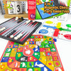 A colorful 5-in-1 magnetic chess party game set featuring a double-sided board and various game pieces.