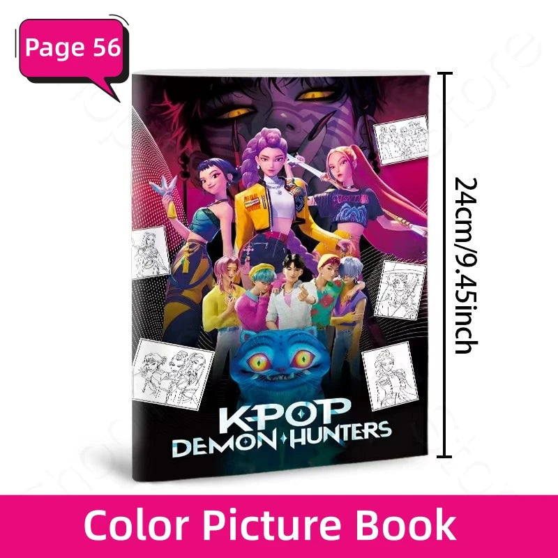 Color picture book featuring anime girls Lumi, Mila, and Zoi in a demon hunters theme.