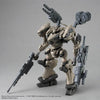 A detailed plastic model kit of the Bandai 30MM Armored Core VI: VP-40S Steel Haze Nightfall Mecha, painted in light tan and 
