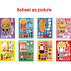 An 8-sheet DIY pizza sticker craft kit featuring various food items like burgers, fries, and pizza slices.