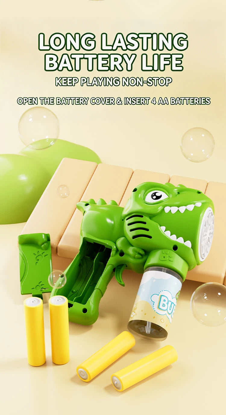 Dinosaur Bubble Gun for Kids – Auto Blower with Refillable Liquid