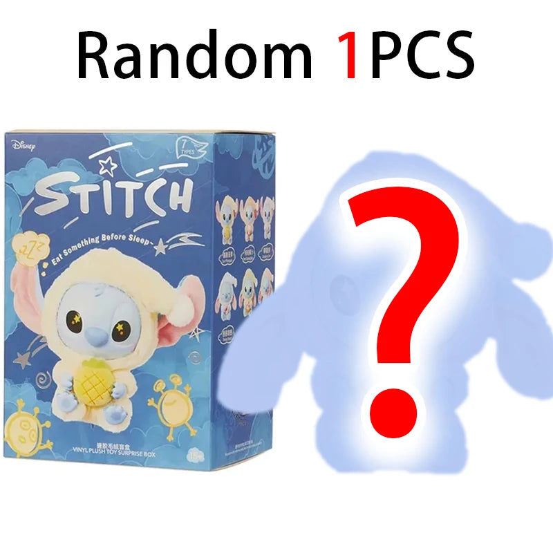 A box of Stitch plush toys and collectibles with a large red question mark icon.
