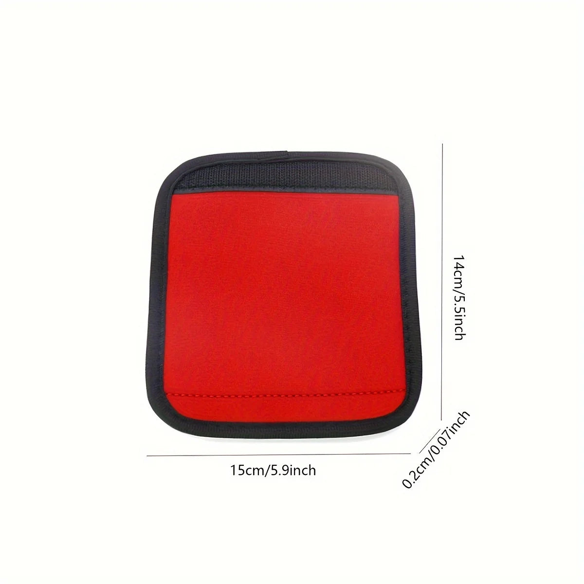 Red neoprene luggage handle cover with a cushioned grip.