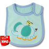 Light green baby feeding bib with a cartoon elephant design