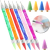 A collection of double-head diamond painting pens in various colors including green, orange, red, blue, pink, and yellow.