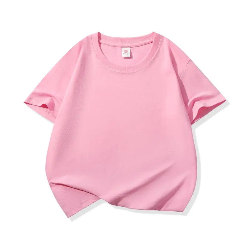 A pink classic cotton crew neck t-shirt for kids shown flat lay.