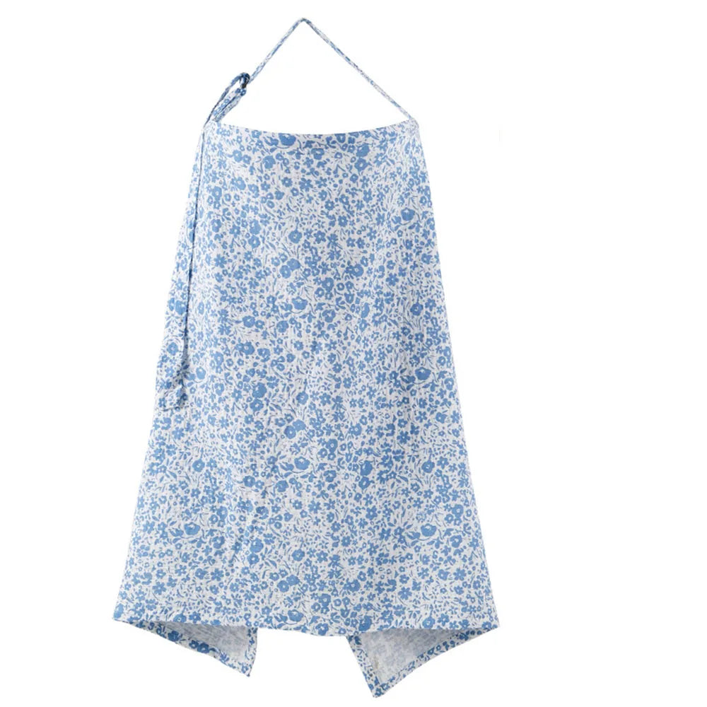 Light blue floral muslin nursing cover with adjustable neckline