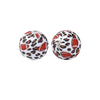 Pair of spherical silicone beads with a leopard print design and an orange fruit pattern.
