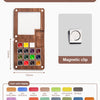 A wooden color card display with 15 colors and a magnetic clip for portable watercolor painting.