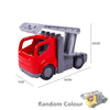 A red city traffic vehicle building block set with trucks and buses shown from the side.