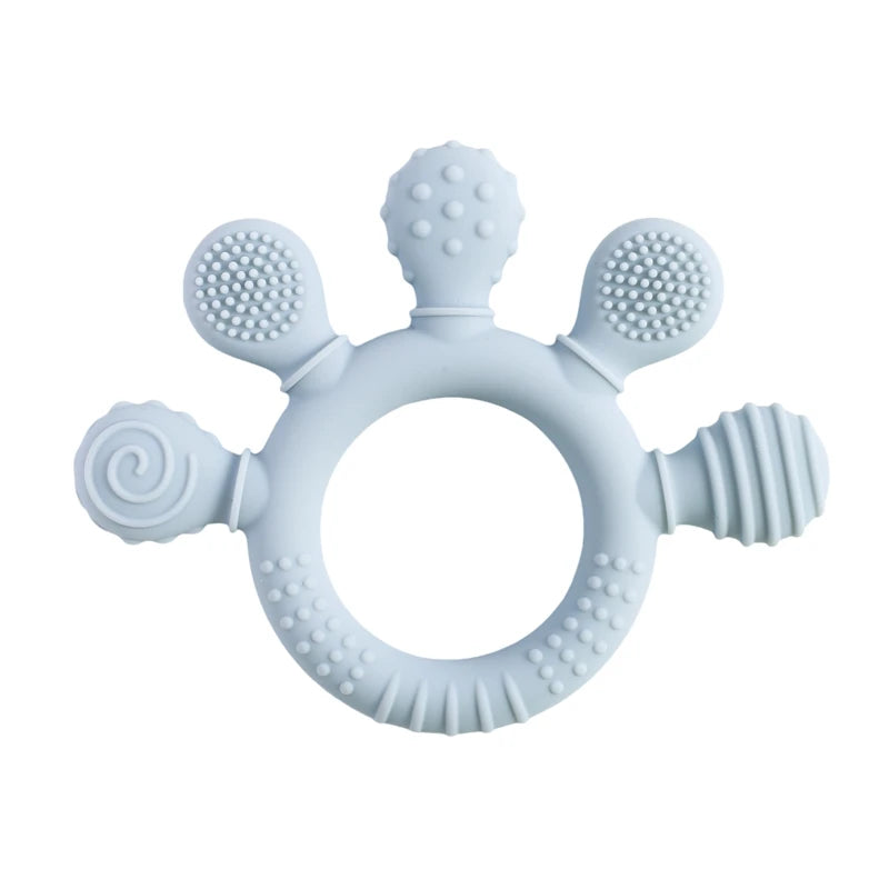 Baby Silicone & Wood Teether – Hand-Shaped Sensory Chew Toy