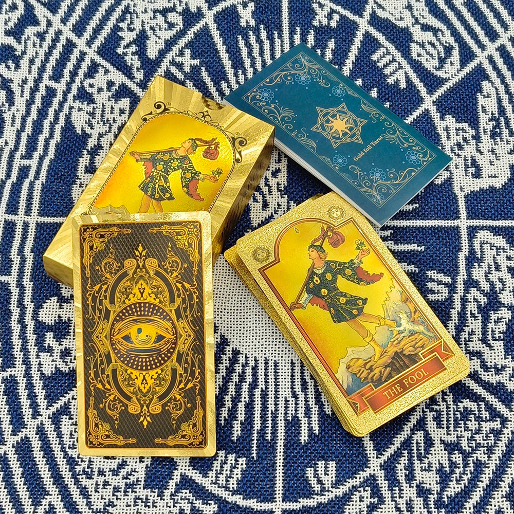 Gold Foil Waterproof Tarot Card Deck with Guidebook