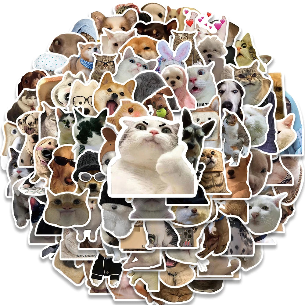 Kawaii Cat & Dog Meme Sticker Pack – Funny Decals for Laptops, Skateboards & Scrapbooks