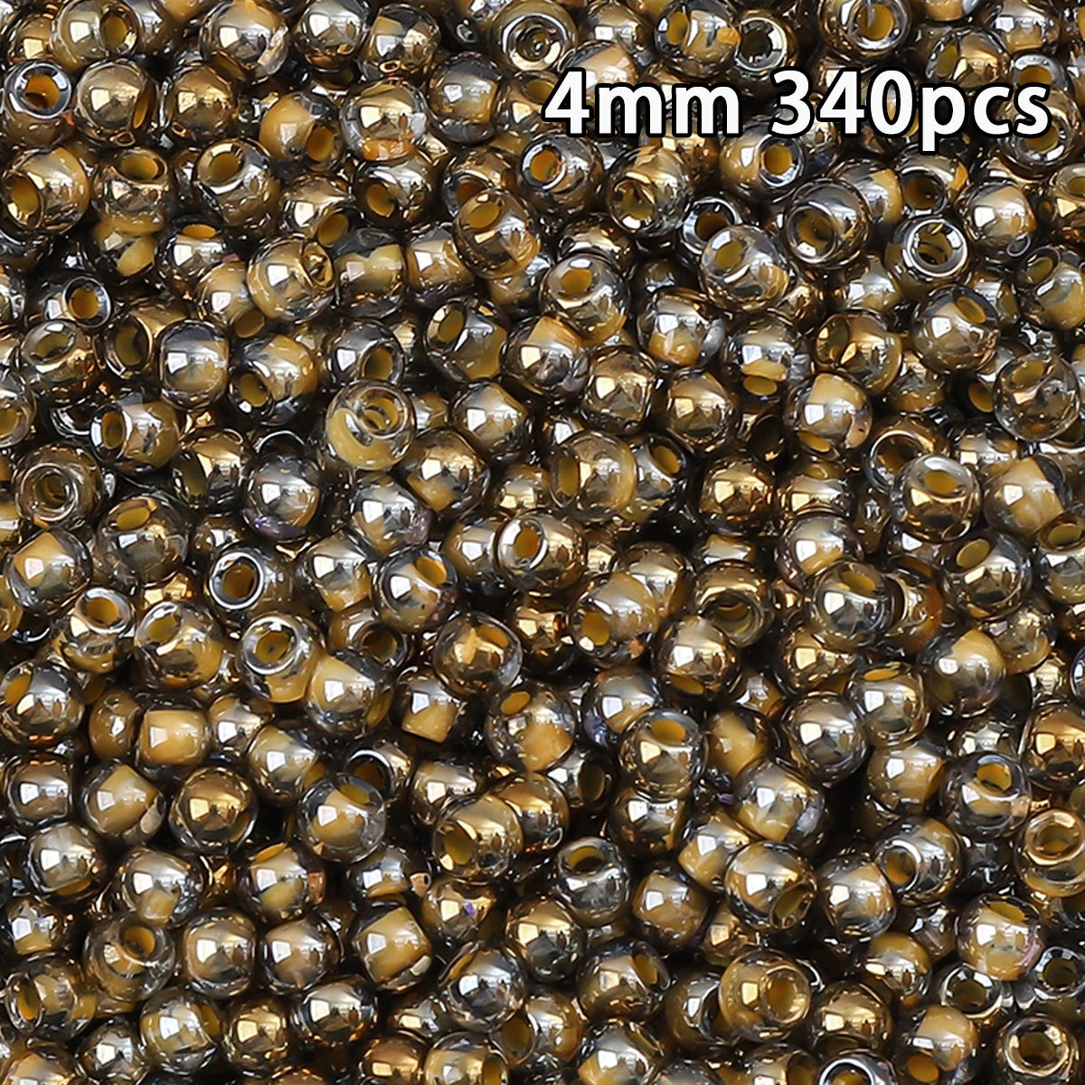 A close-up view of 340 golden gradient glass beads used for DIY jewelry making.