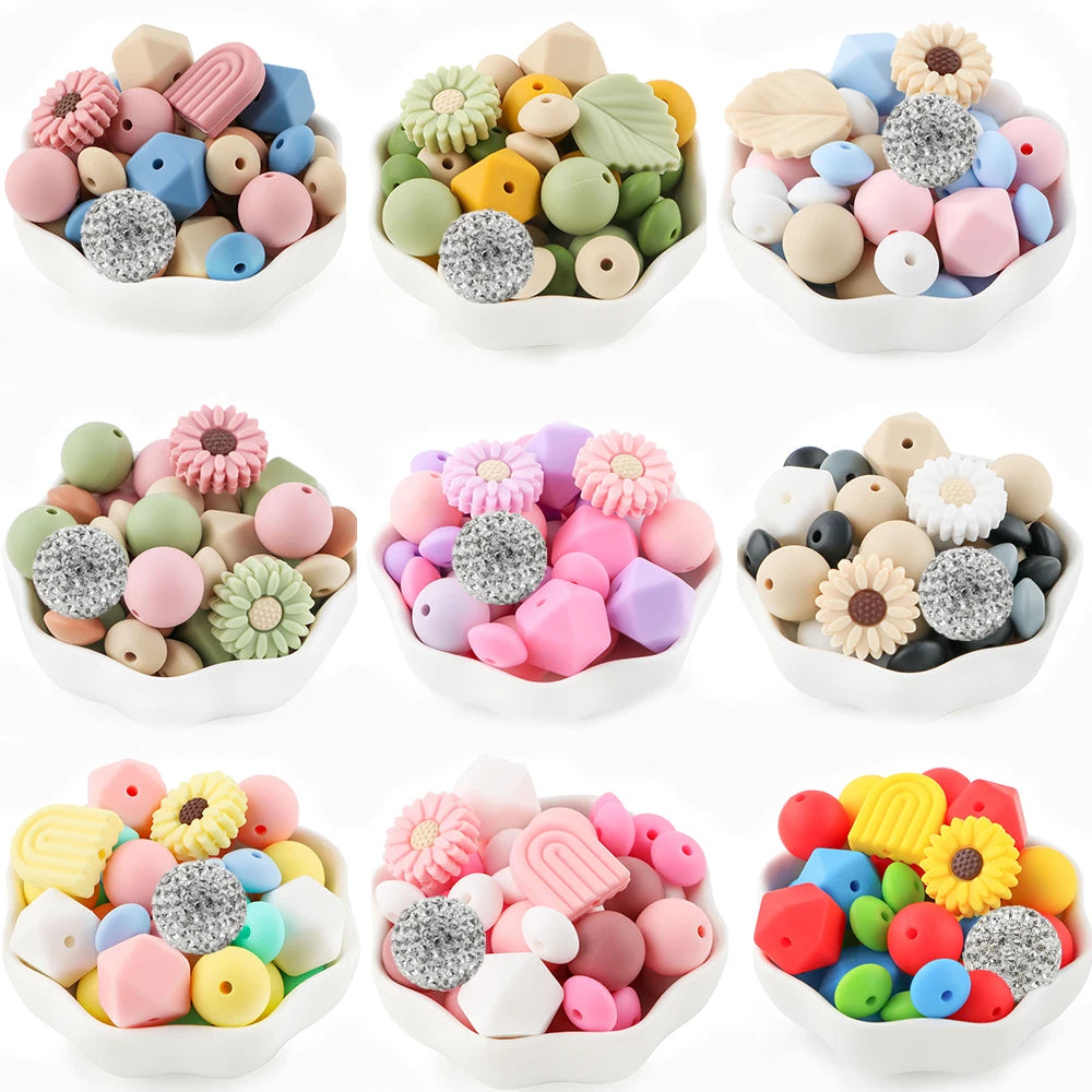 Silicone Focal Beads Set with Flower & Leaf Shapes for Jewelry Making