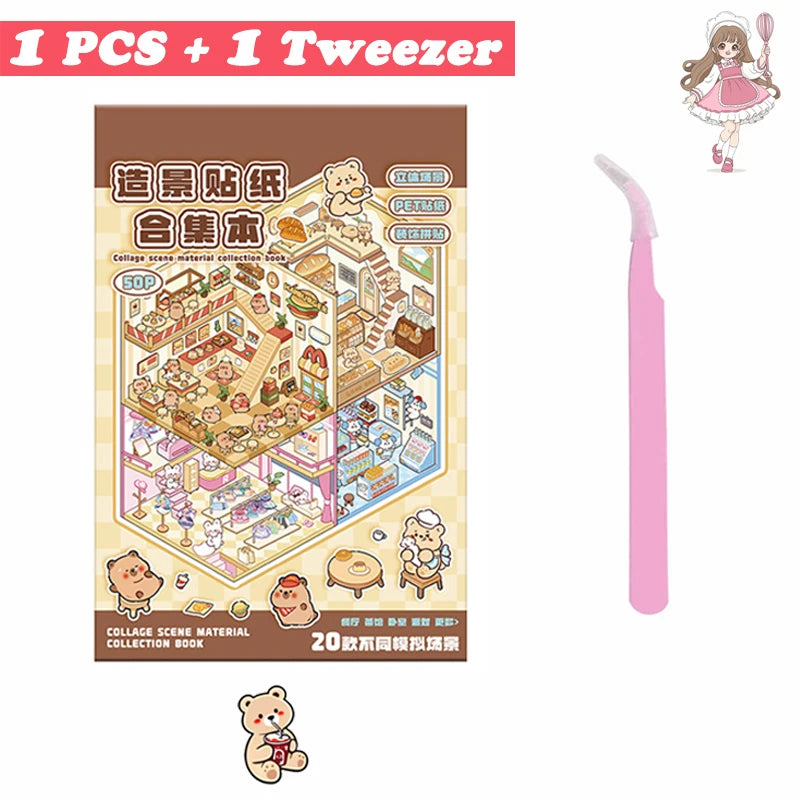 3D Cartoon Sticker Book with 20 Interactive Scenes