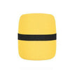 A yellow foam microphone windscreen cover with a black band.