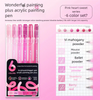 A set of six pink heart colored acrylic gel pens with various shades and tips for painting and drawing