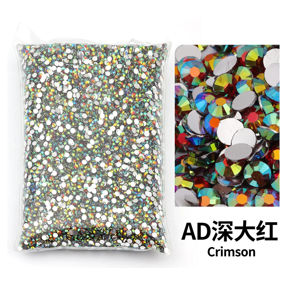 Bag of crimson flat-back resin rhinestones for DIY craft and nail art