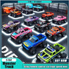 A bright green Monster Truck is shown in a studio setting with various colors and accessories.