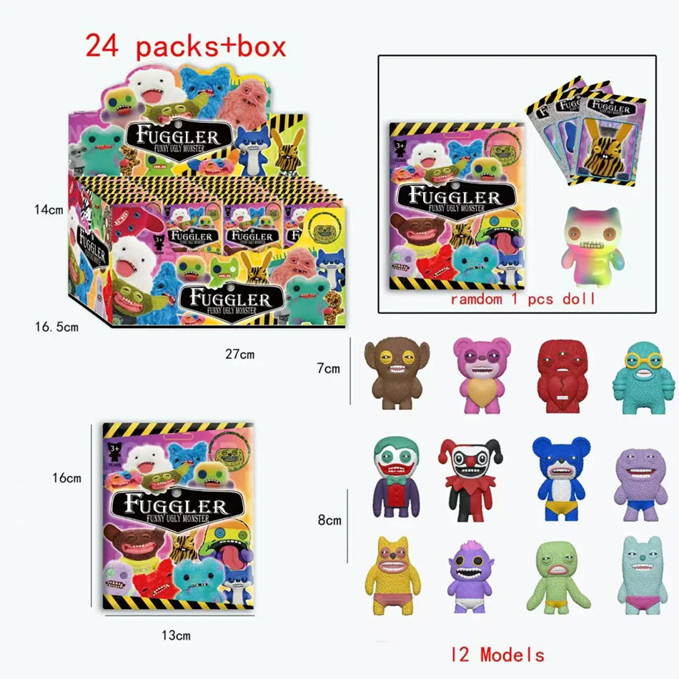 Eine Box mit 24 Packs plus eine Box mit lustigen Fuggler-Monsterpuppen und zwölf Einzelmodelle.