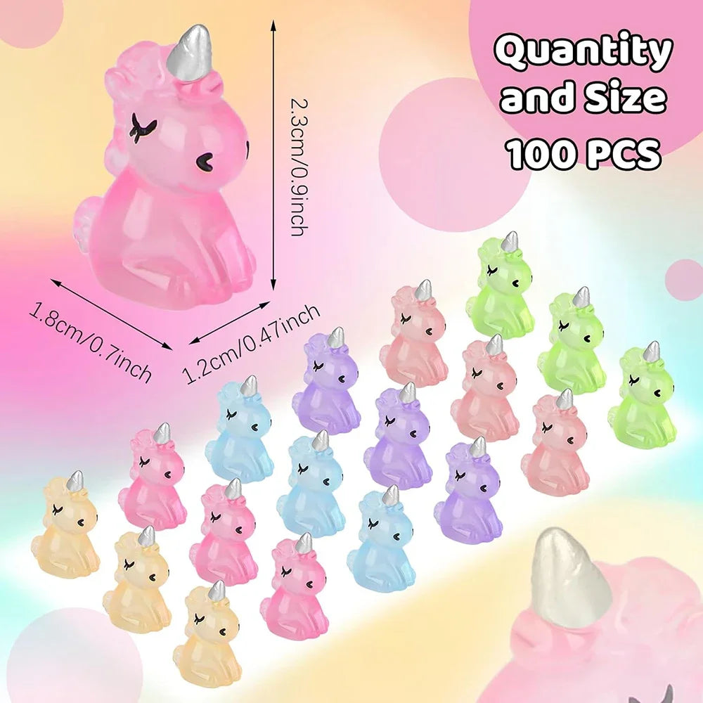 Glow-in-the-Dark Mini Unicorn Figurines (100-Piece Set)