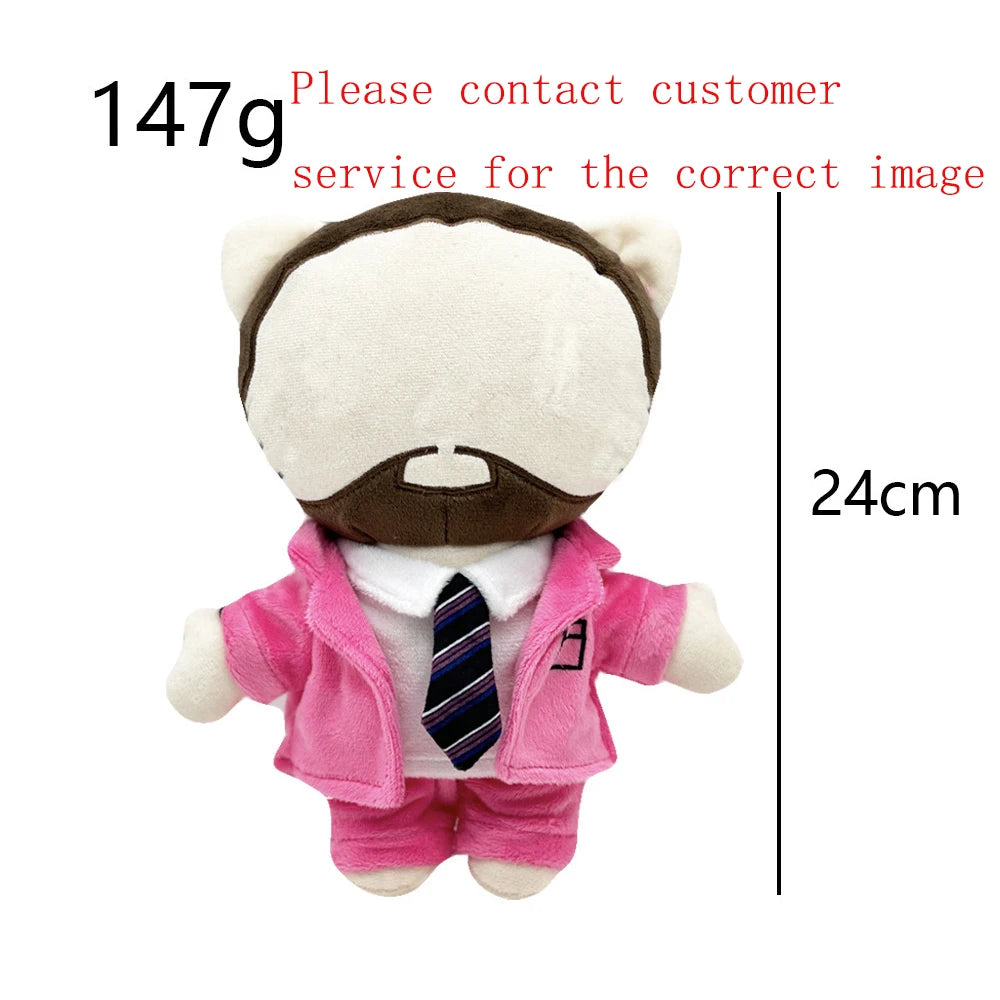 A plush doll resembling Eminem, XXXTentacion, and Frank Ocean with a beard and pink jacket.