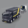 A black trailer truck toy with a container box, showing how the back door can be opened.