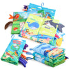 A stack of soft touch and feel baby books with crinkle sounds for infants, featuring sea creatures and animals.