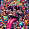 Vibrant, colorful paint by numbers kit featuring a detailed skull landscape design.