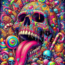 Vibrant, colorful paint by numbers kit featuring a detailed skull landscape design.
