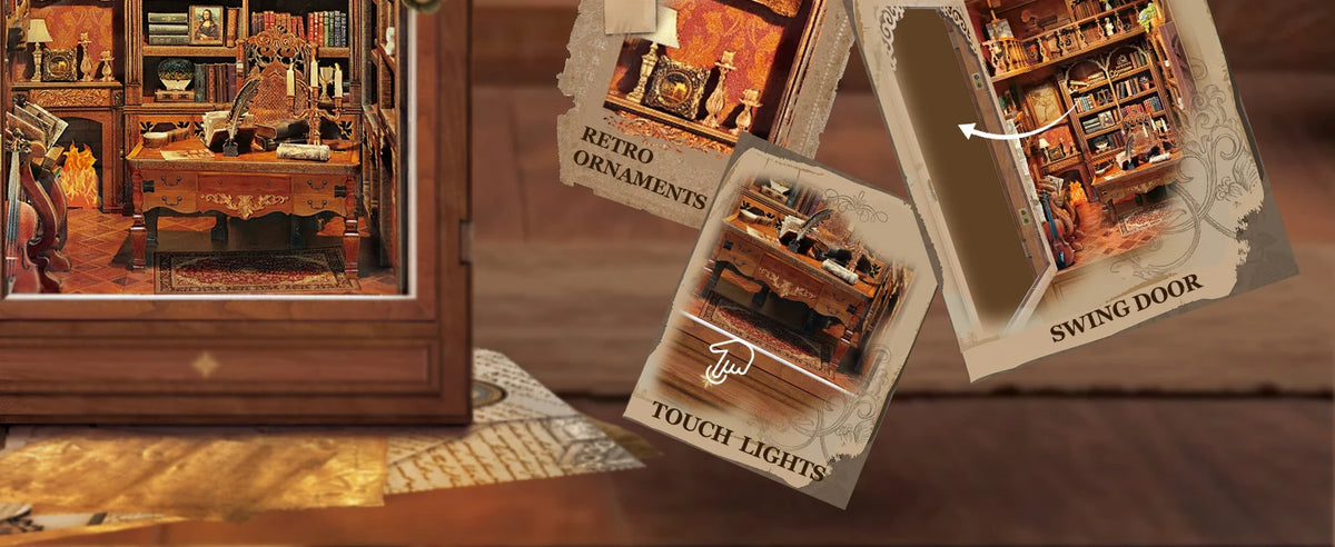 DIY Book Nook Shelf Insert Kit - Time Book House with Lights