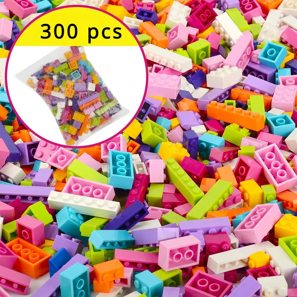 A pile of colorful plastic building blocks in various shapes and colors for creative play