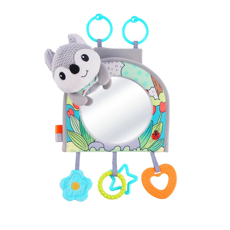 Baby Car Seat Toy with Mirror, Crinkle Paper & Teether