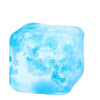 A translucent light blue squishy stress cube with a cloudy texture.