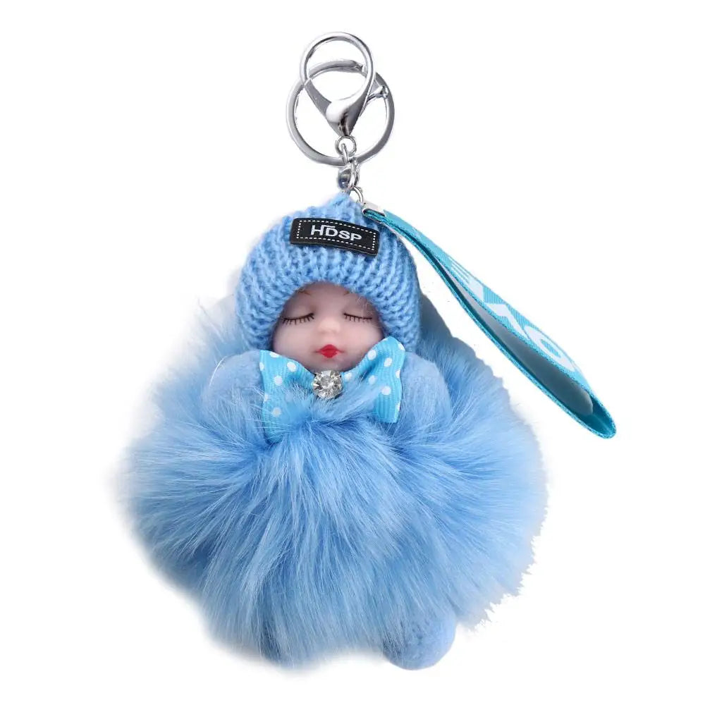 Kawaii Plush Keychain with Sleeping Baby Design