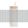 A white cup wrapped with waterproof makeup-themed decals for 16oz Libbey glasses.