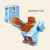 A blue and orange alphabet transformable robot toy set featuring various learning figures.
