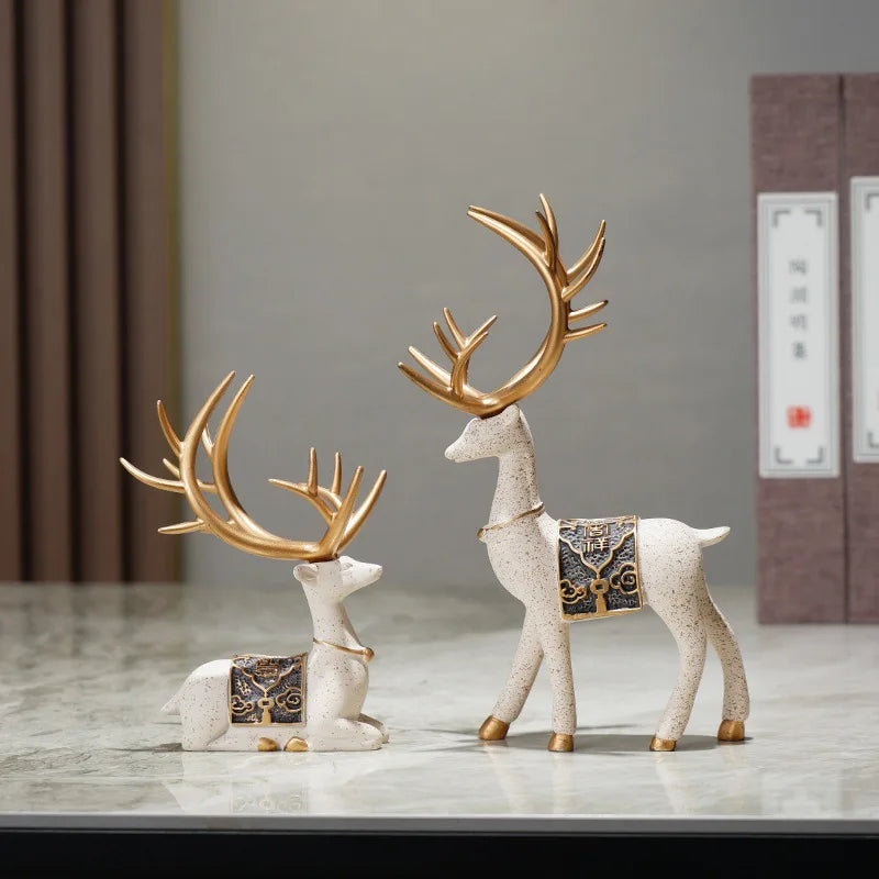 Set of 2 Resin Deer Figurines