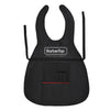 Black waterproof barber apron with adjustable straps and a storage pocket