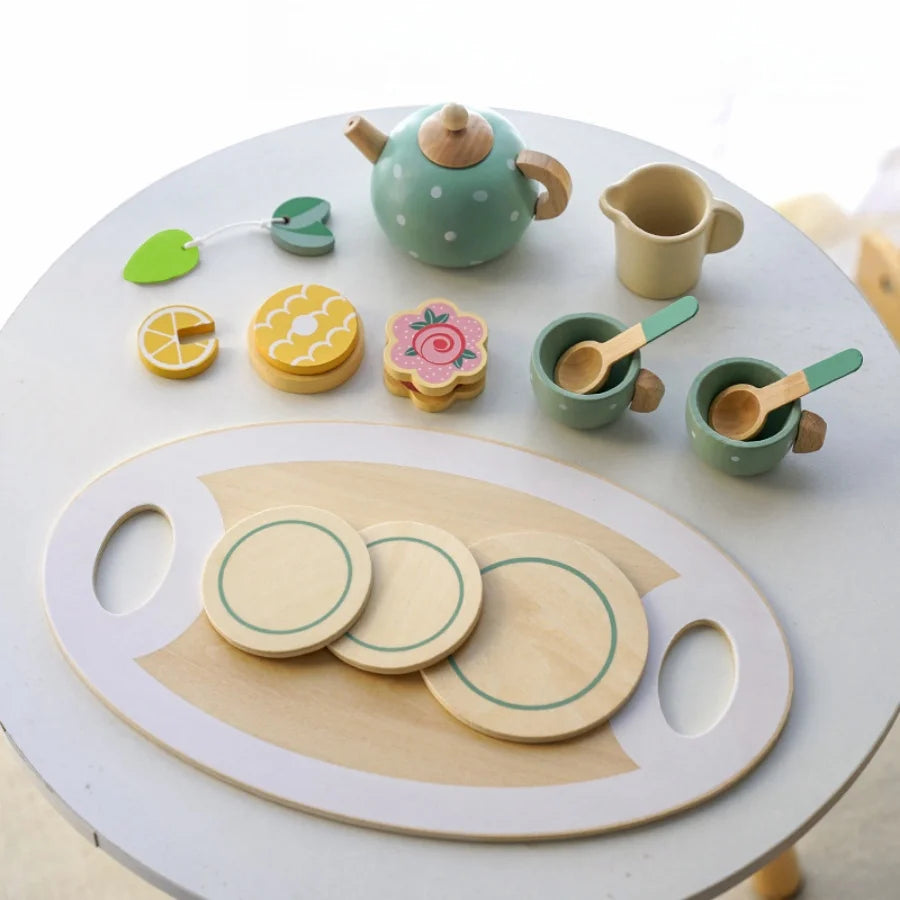 Wooden Pretend Play Tea Set for Kids