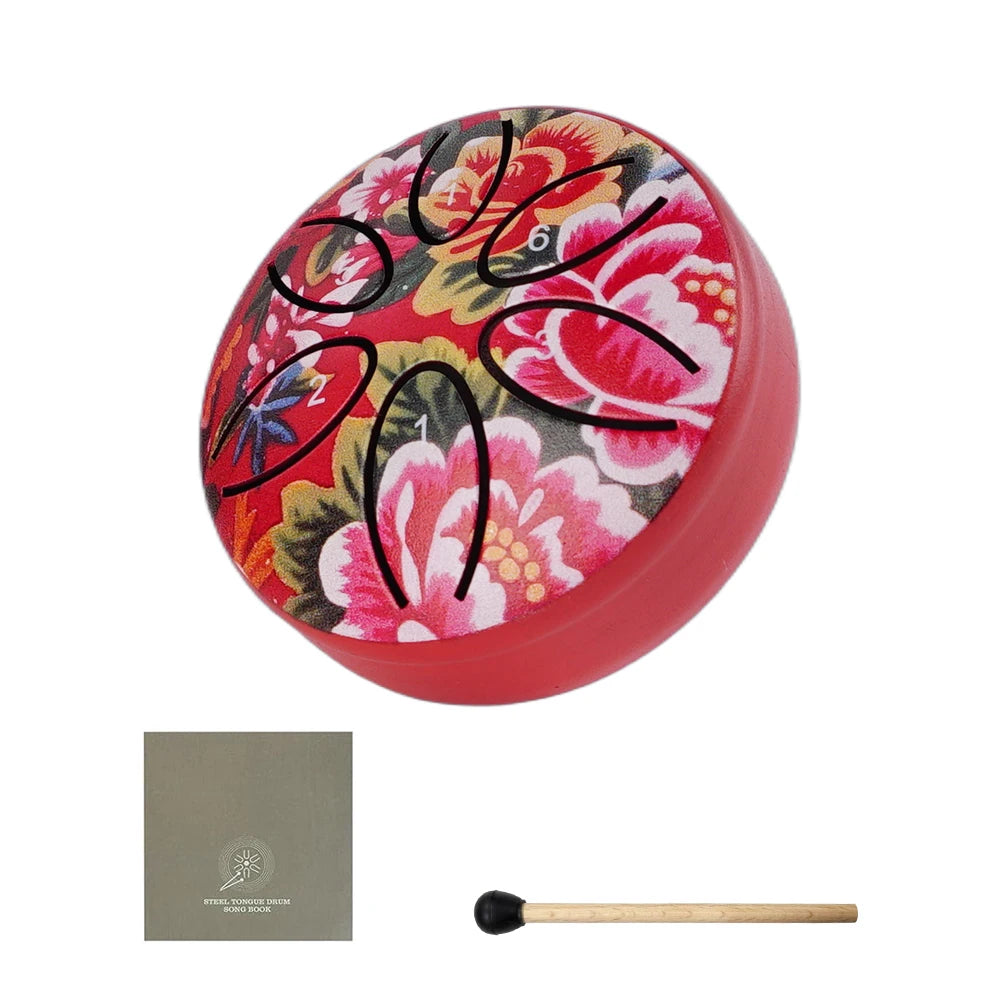 6-Note Steel Tongue Drum with Mallet and Unique Patterns