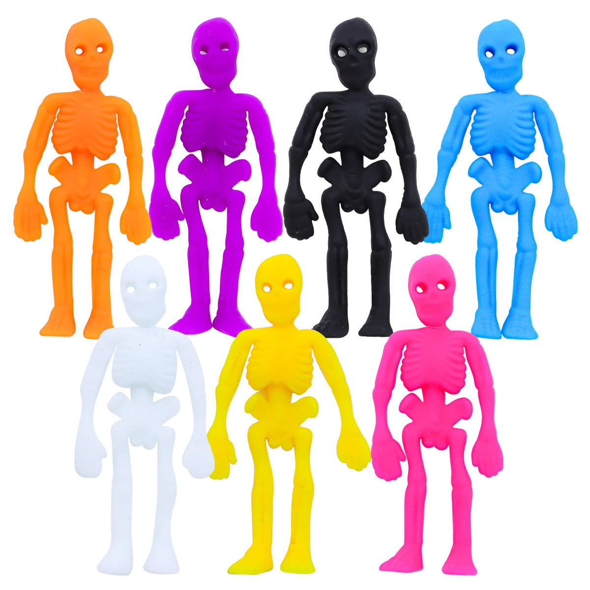 A set of ten Halloween skull and pumpkin fidget toys in various colors including orange, purple, black, blue, and yellow.