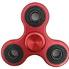A close-up view of a red aluminum alloy fidget spinner with precision bearings.