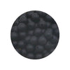 A circular view of small, dark silicone beads of various sizes.