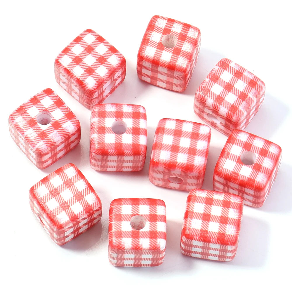 Classic Plaid Acrylic Cube Beads for Jewelry Making