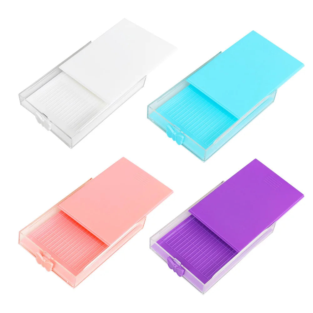 Three diamond painting storage trays in white, light blue, and pink are shown with open lids.