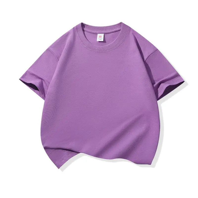 A purple classic cotton crew neck t-shirt for kids shown flat lay.