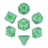 A set of silicone polyhedral dice, including a d6, d8, d10, d12, and d20, displayed against a white background.